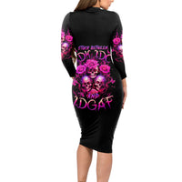Three Rose Skull Long Sleeve Bodycon Dress Stuck Between Idk Idc And Idgaf - Wonder Print Shop