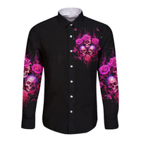 Three Rose Skull Long Sleeve Button Shirt Stuck Between Idk Idc And Idgaf - Wonder Print Shop