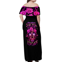 Three Rose Skull Off Shoulder Maxi Dress Stuck Between Idk Idc And Idgaf - Wonder Print Shop