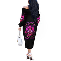 Three Rose Skull Off The Shoulder Long Sleeve Dress Stuck Between Idk Idc And Idgaf - Wonder Print Shop