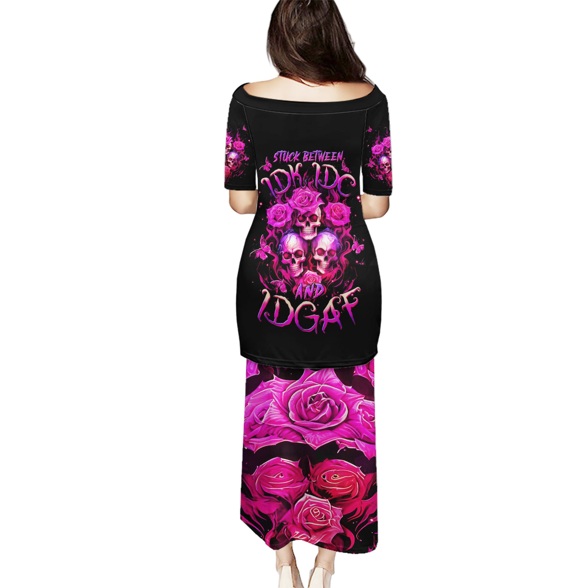 Three Rose Skull Puletasi Stuck Between Idk Idc And Idgaf - Wonder Print Shop