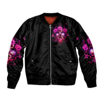 Three Rose Skull Sleeve Zip Bomber Jacket Stuck Between Idk Idc And Idgaf - Wonder Print Shop