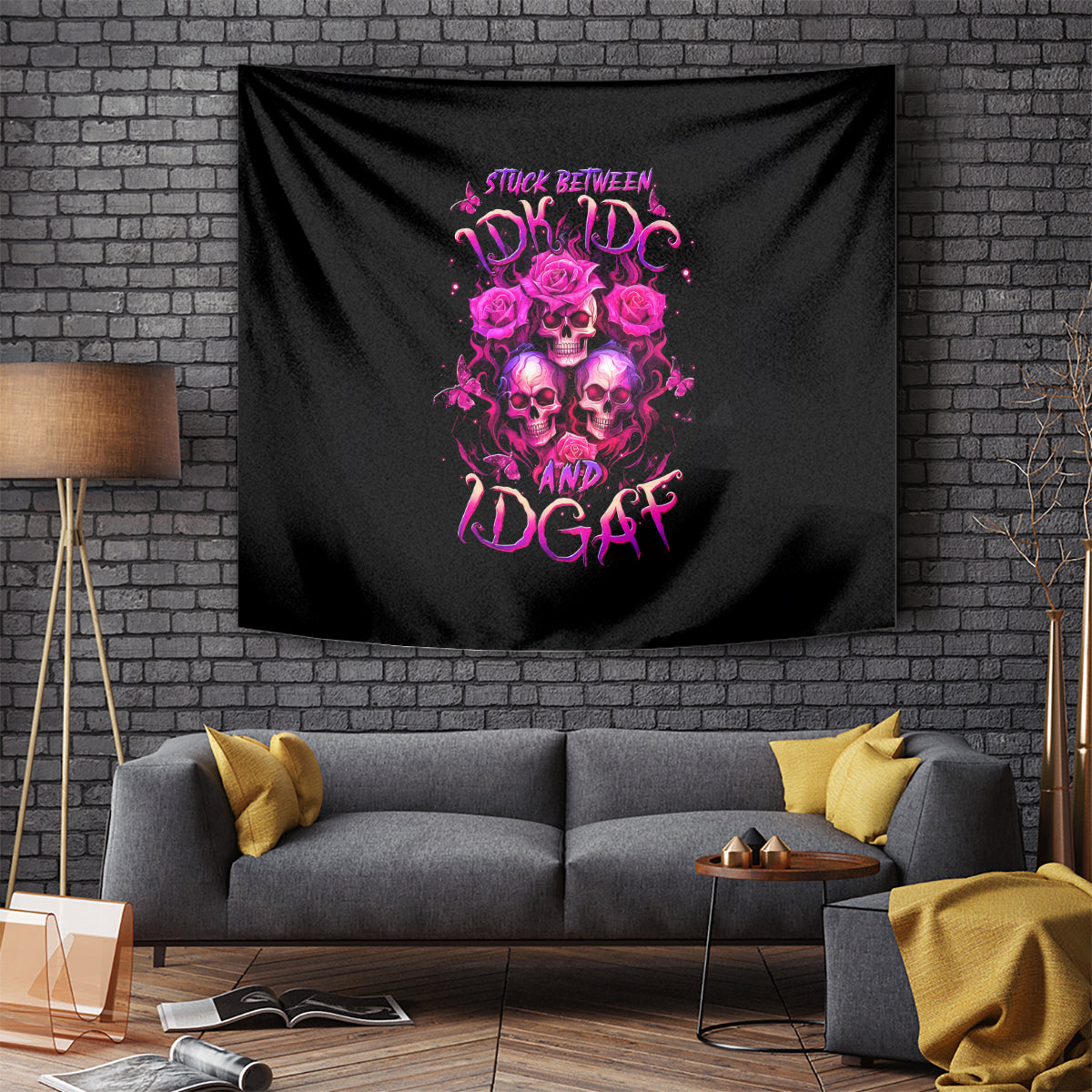 Three Rose Skull Tapestry Stuck Between Idk Idc And Idgaf - Wonder Print Shop