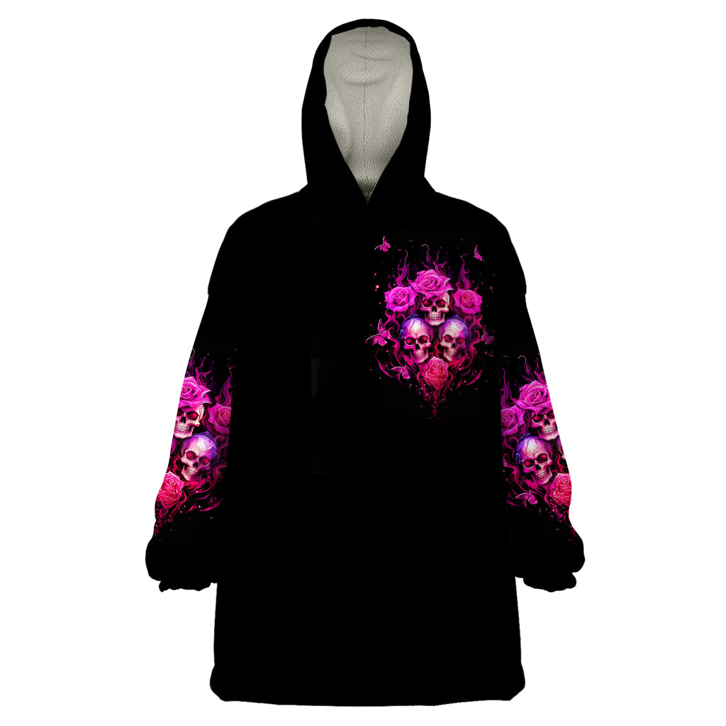 Three Rose Skull Wearable Blanket Hoodie Stuck Between Idk Idc And Idgaf - Wonder Print Shop