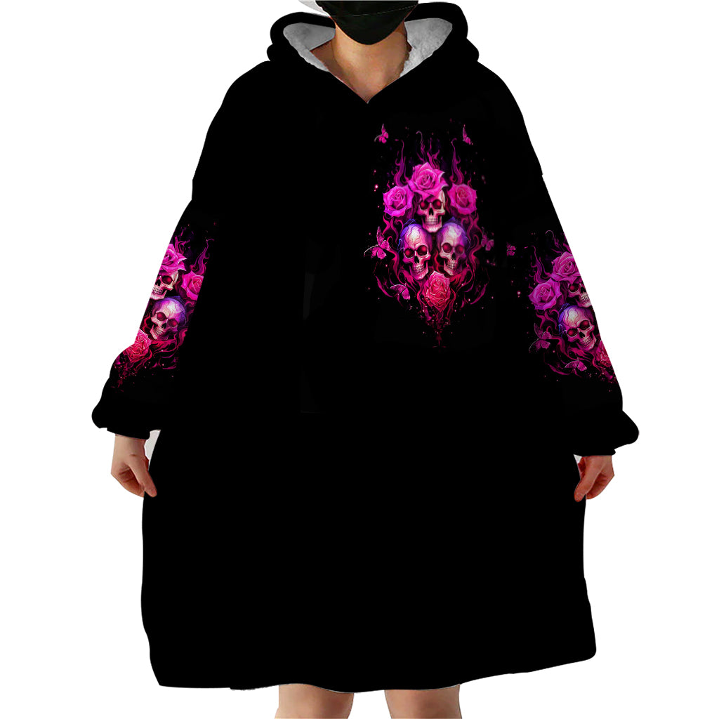 Three Rose Skull Wearable Blanket Hoodie Stuck Between Idk Idc And Idgaf - Wonder Print Shop