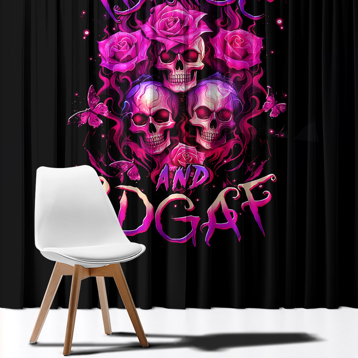 Three Rose Skull Window Curtain Stuck Between Idk Idc And Idgaf - Wonder Print Shop