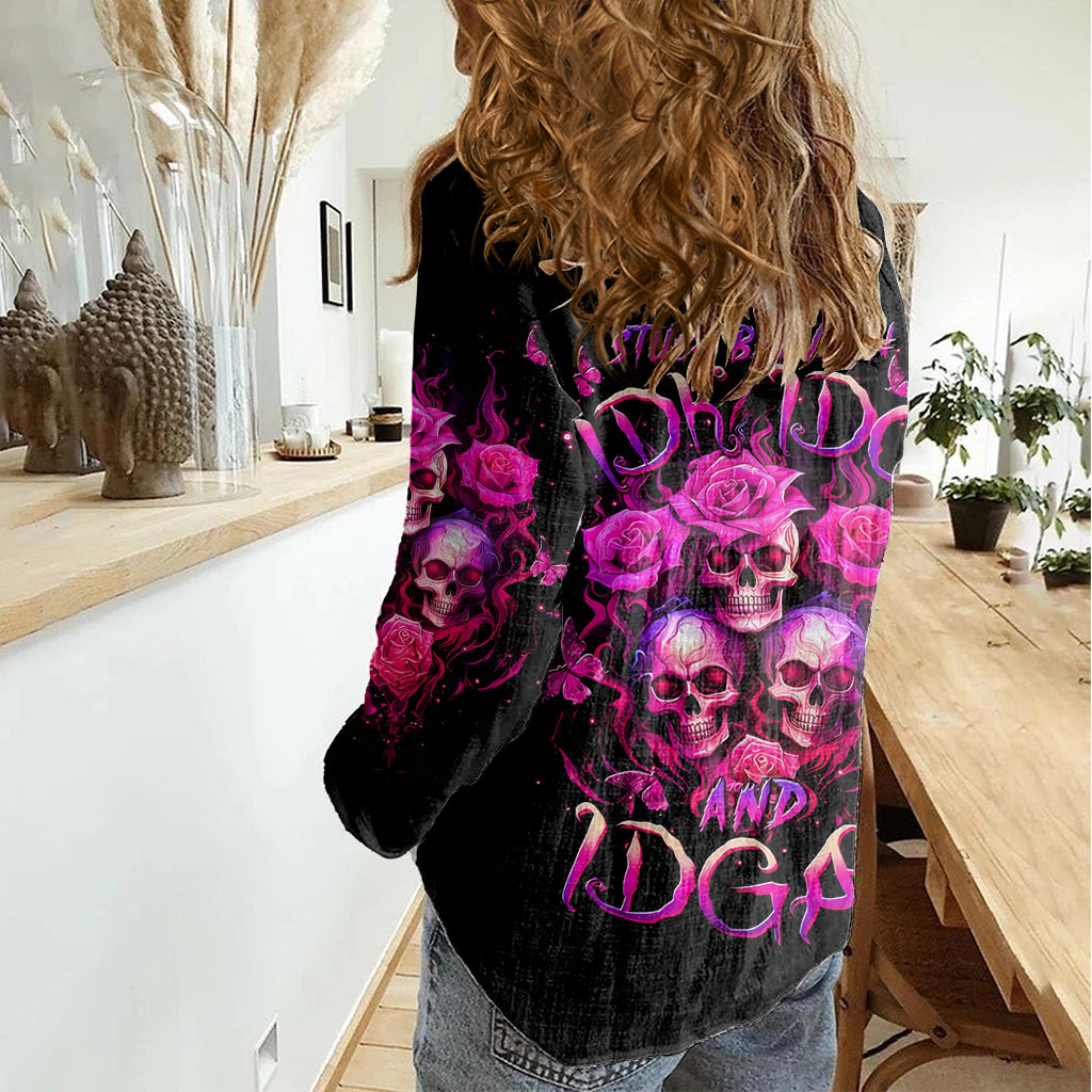 Three Rose Skull Women Casual Shirt Stuck Between Idk Idc And Idgaf - Wonder Print Shop
