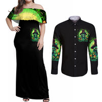 Witch Skull Couples Matching Off Shoulder Maxi Dress and Long Sleeve Button Shirt We Are The Granddaughters Of The Witches - Wonder Print Shop
