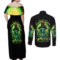 Witch Skull Couples Matching Off Shoulder Maxi Dress and Long Sleeve Button Shirt We Are The Granddaughters Of The Witches - Wonder Print Shop