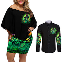 Witch Skull Couples Matching Off Shoulder Short Dress and Long Sleeve Button Shirt We Are The Granddaughters Of The Witches - Wonder Print Shop