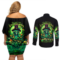 Witch Skull Couples Matching Off Shoulder Short Dress and Long Sleeve Button Shirt We Are The Granddaughters Of The Witches - Wonder Print Shop