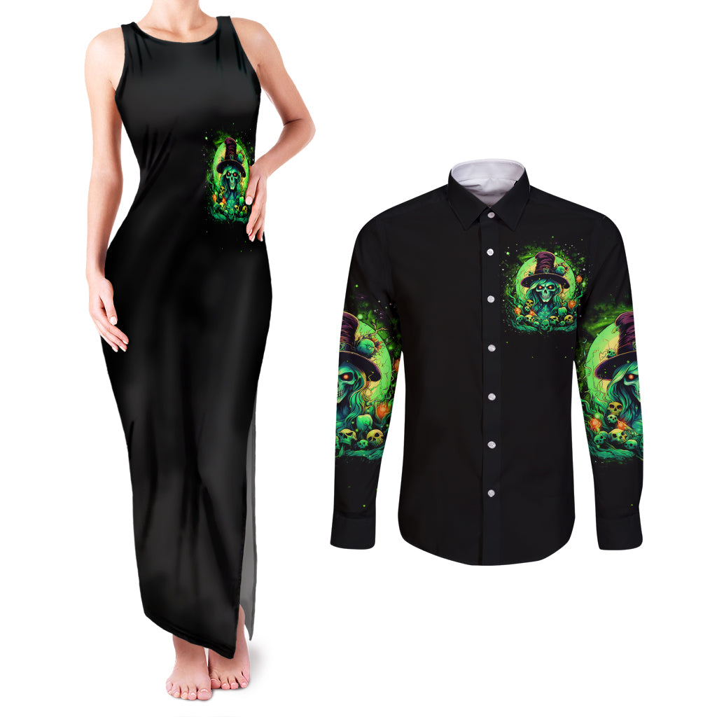 Witch Skull Couples Matching Tank Maxi Dress and Long Sleeve Button Shirt We Are The Granddaughters Of The Witches - Wonder Print Shop