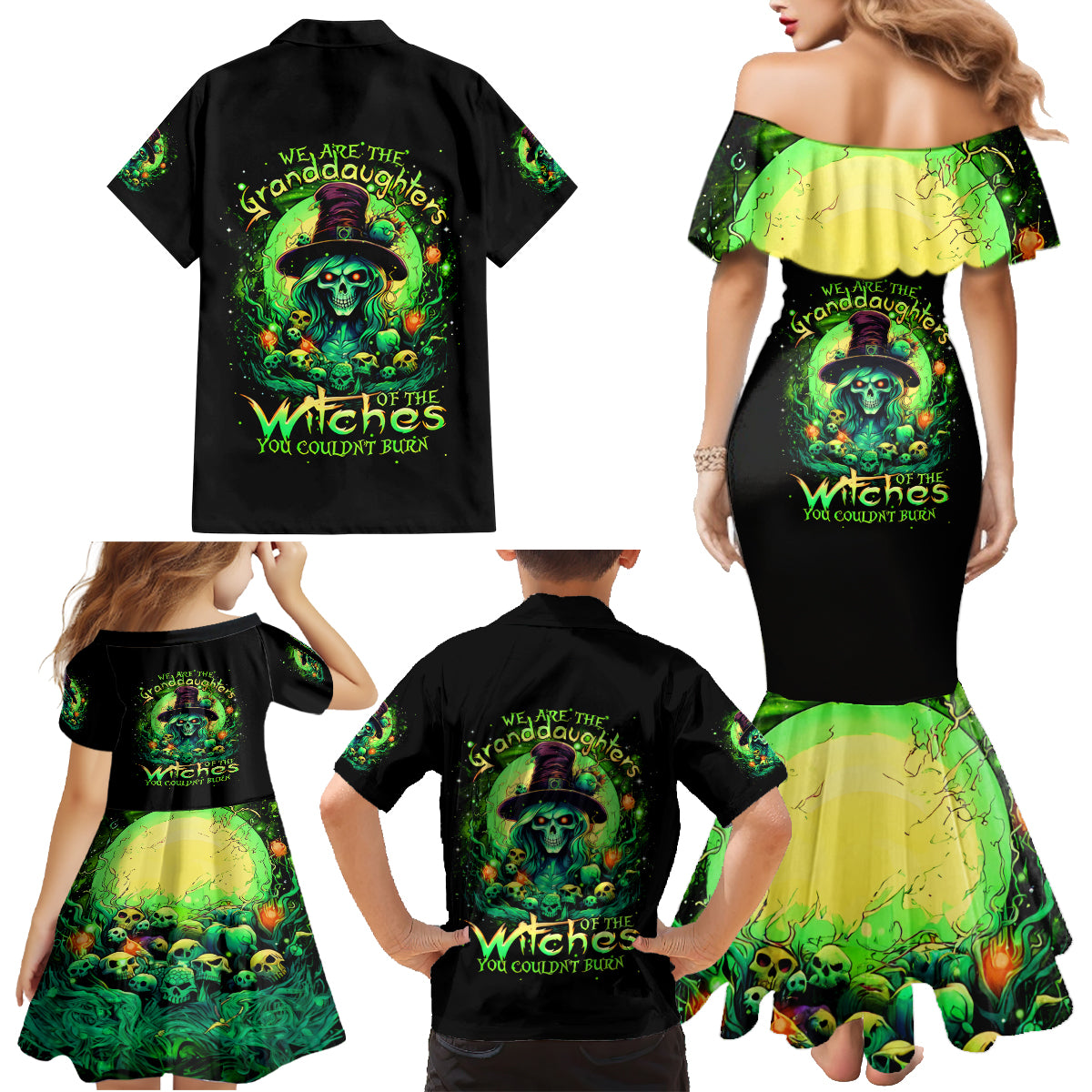 Witch Skull Family Matching Mermaid Dress and Hawaiian Shirt We Are The Granddaughters Of The Witches - Wonder Print Shop