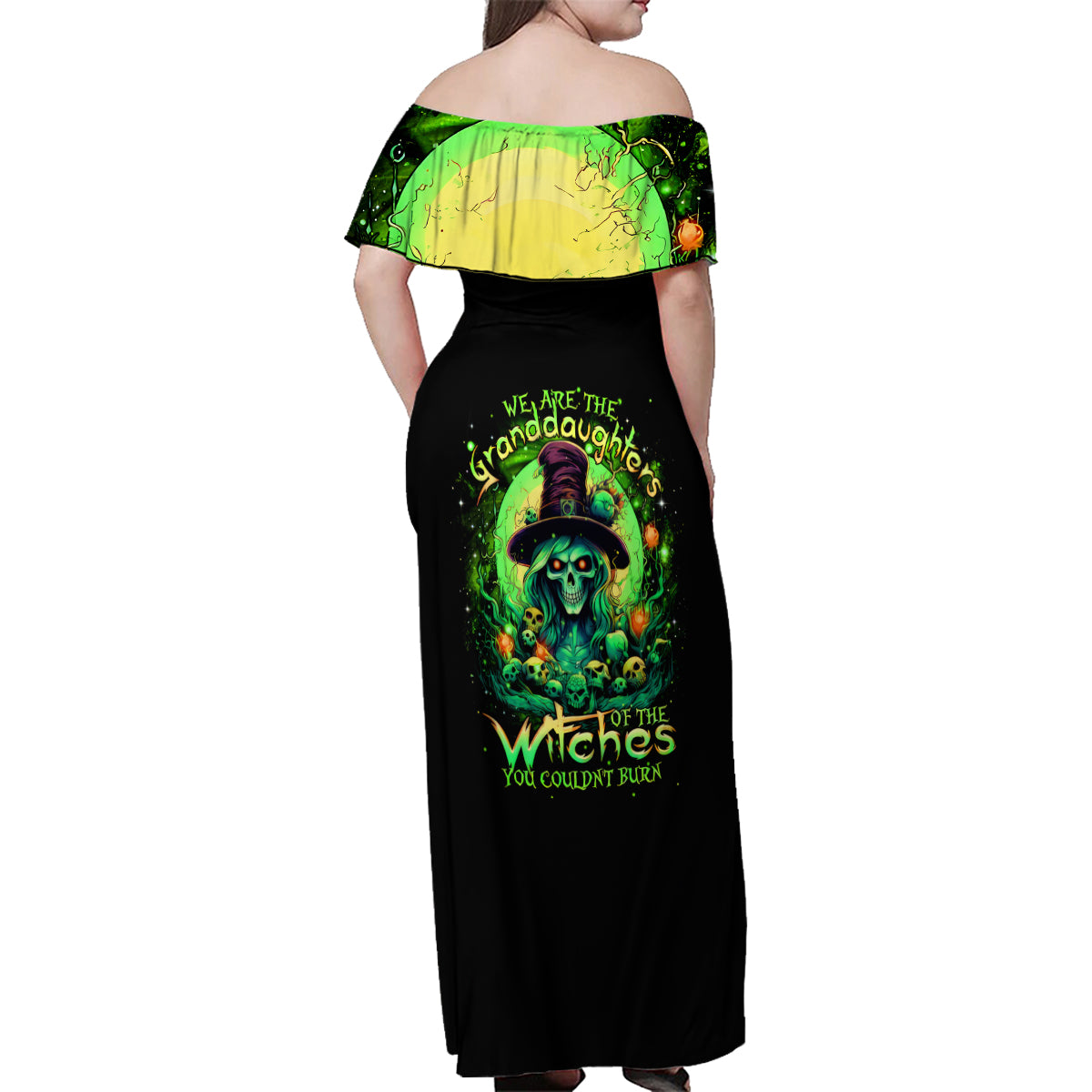 Witch Skull Family Matching Off Shoulder Maxi Dress and Hawaiian Shirt We Are The Granddaughters Of The Witches - Wonder Print Shop