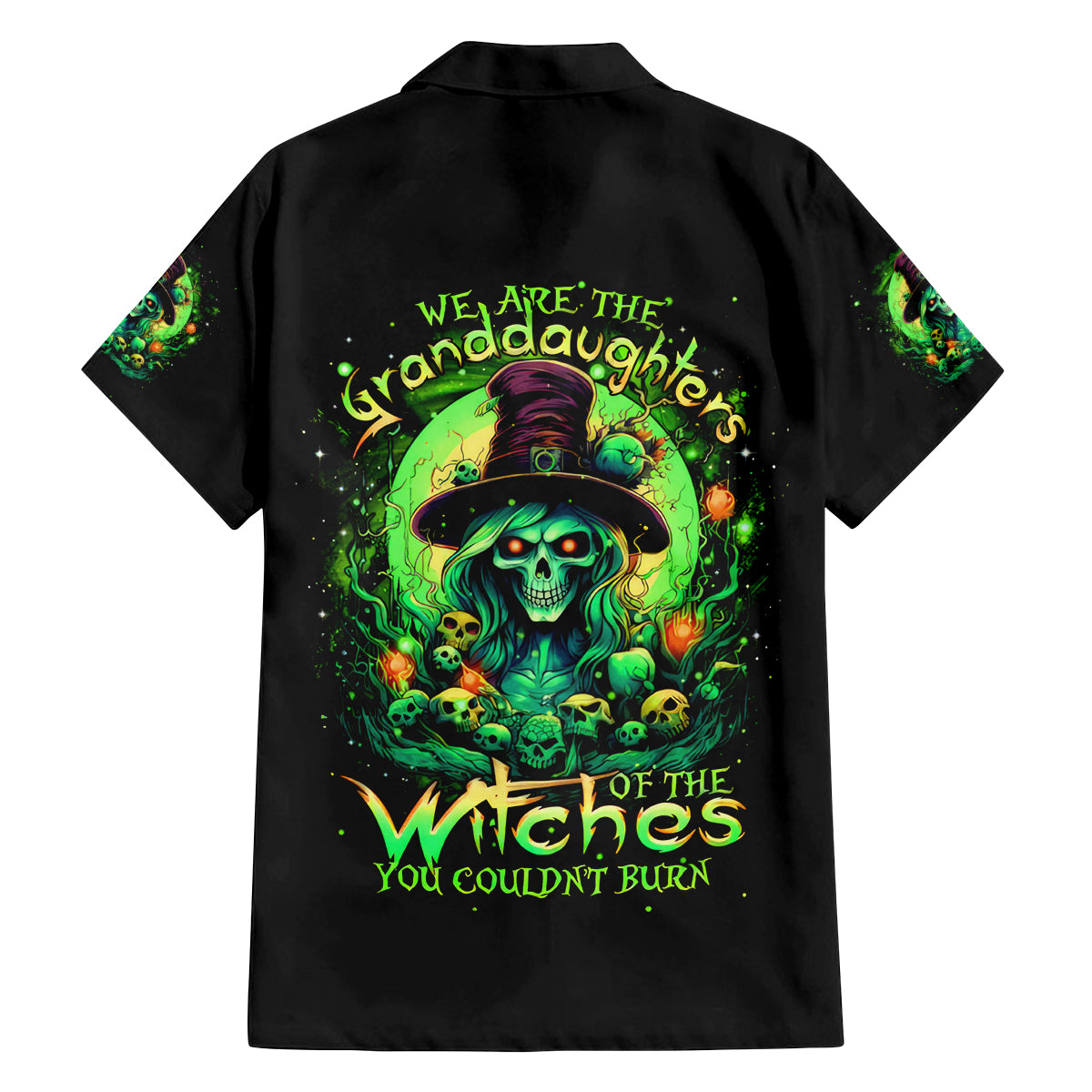 Witch Skull Family Matching Puletasi Dress and Hawaiian Shirt We Are The Granddaughters Of The Witches - Wonder Print Shop