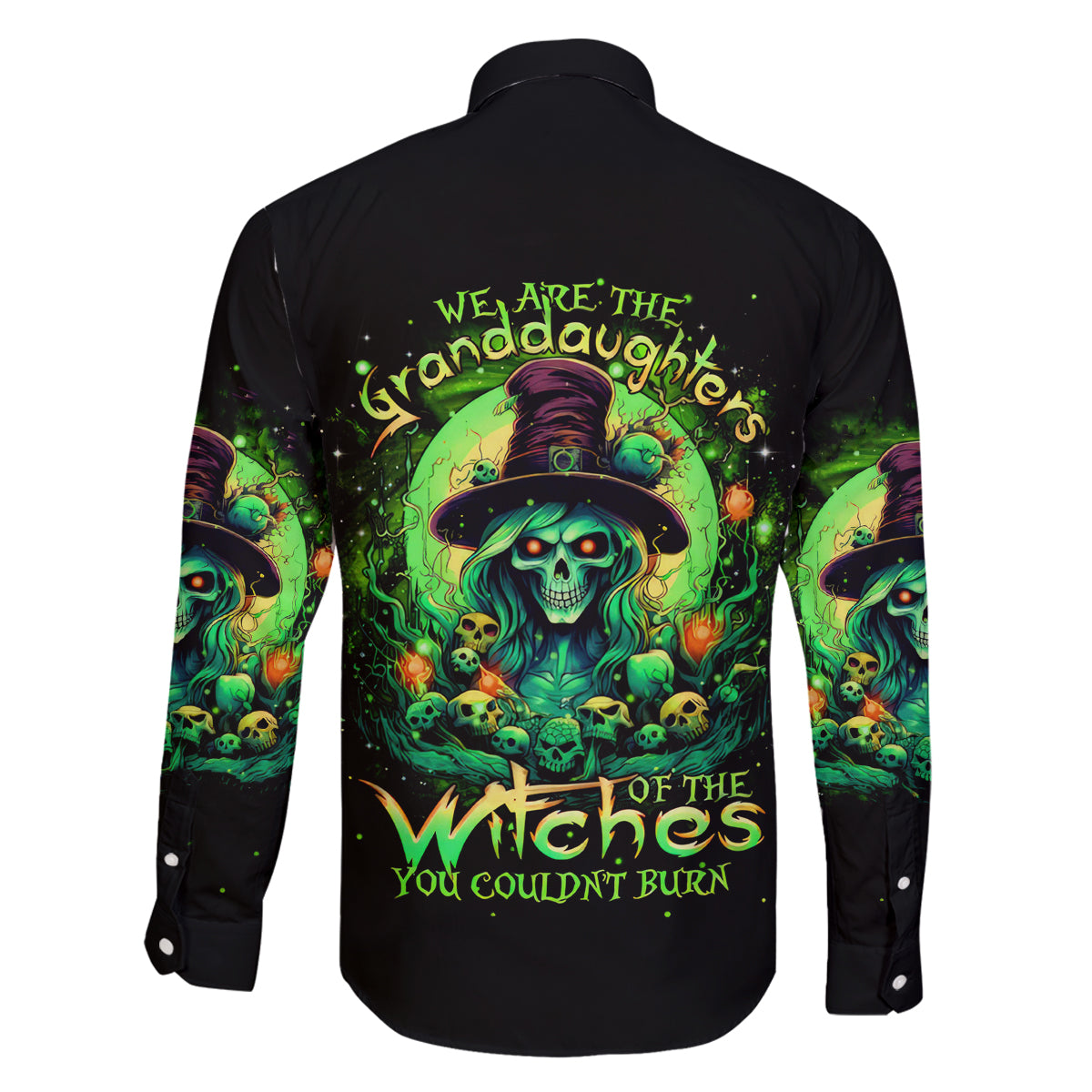 Witch Skull Family Matching Puletasi Dress and Hawaiian Shirt We Are The Granddaughters Of The Witches - Wonder Print Shop