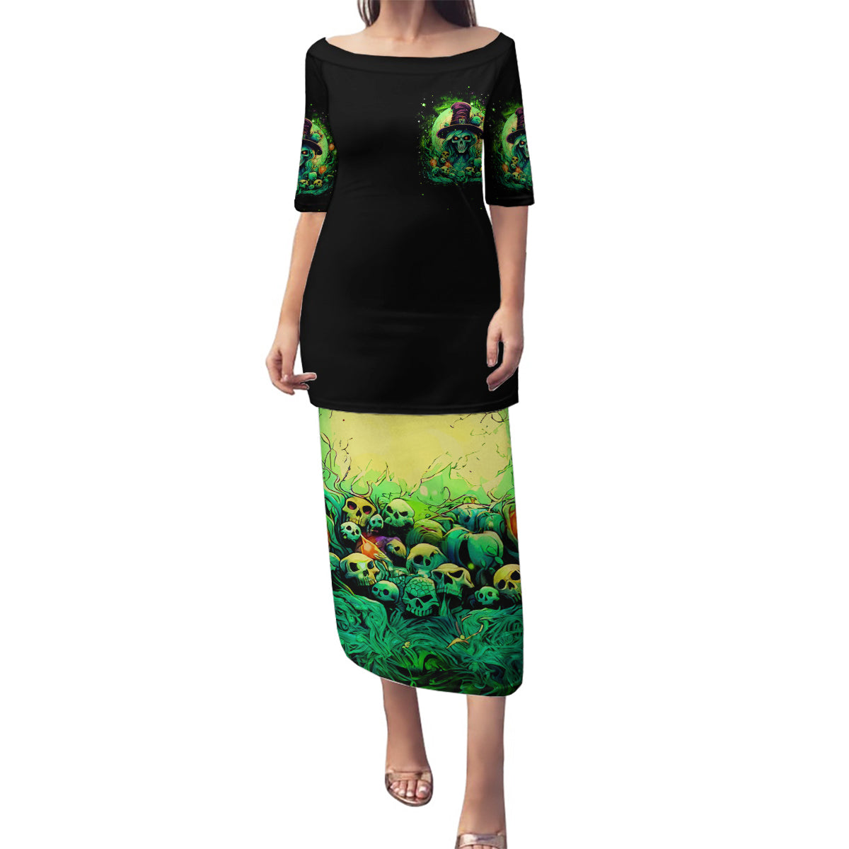 Witch Skull Family Matching Puletasi Dress and Hawaiian Shirt We Are The Granddaughters Of The Witches - Wonder Print Shop