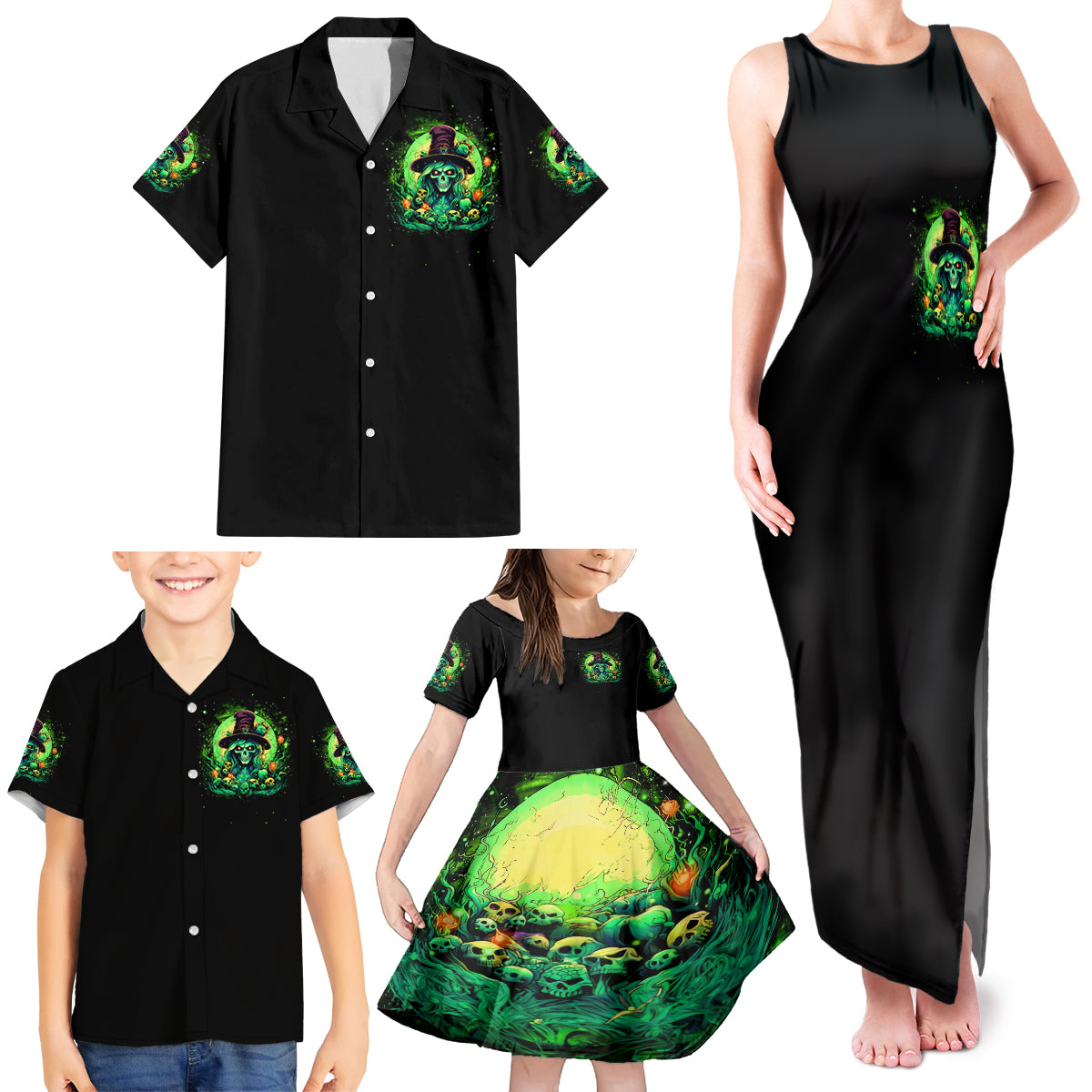 Witch Skull Family Matching Tank Maxi Dress and Hawaiian Shirt We Are The Granddaughters Of The Witches - Wonder Print Shop