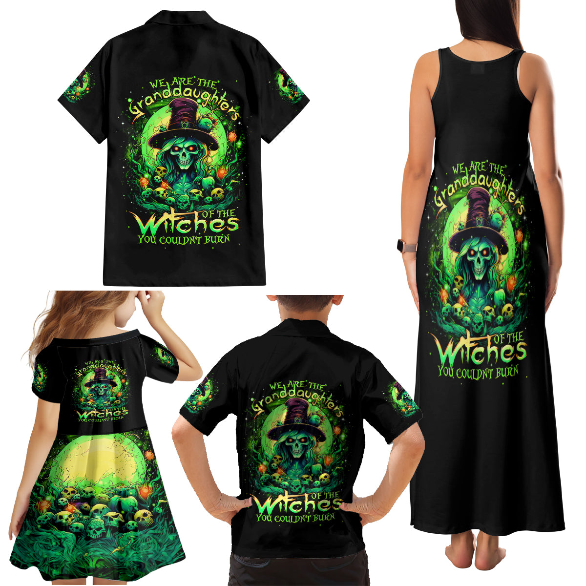 Witch Skull Family Matching Tank Maxi Dress and Hawaiian Shirt We Are The Granddaughters Of The Witches - Wonder Print Shop