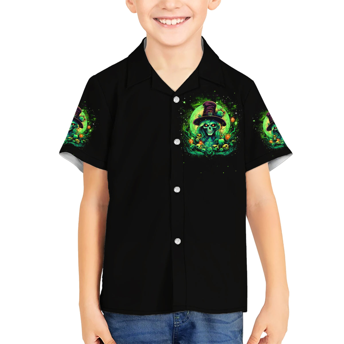 Witch Skull Kid Hawaiian Shirt We Are The Granddaughters Of The Witches - Wonder Print Shop