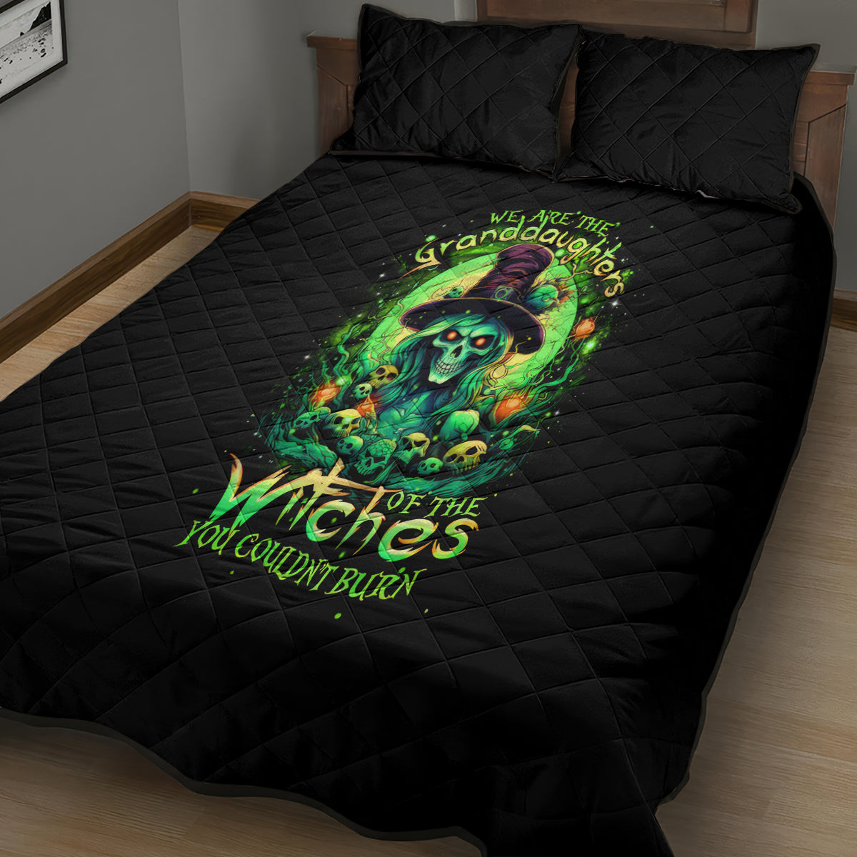 Witch Skull Quilt Bed Set We Are The Granddaughters Of The Witches - Wonder Print Shop