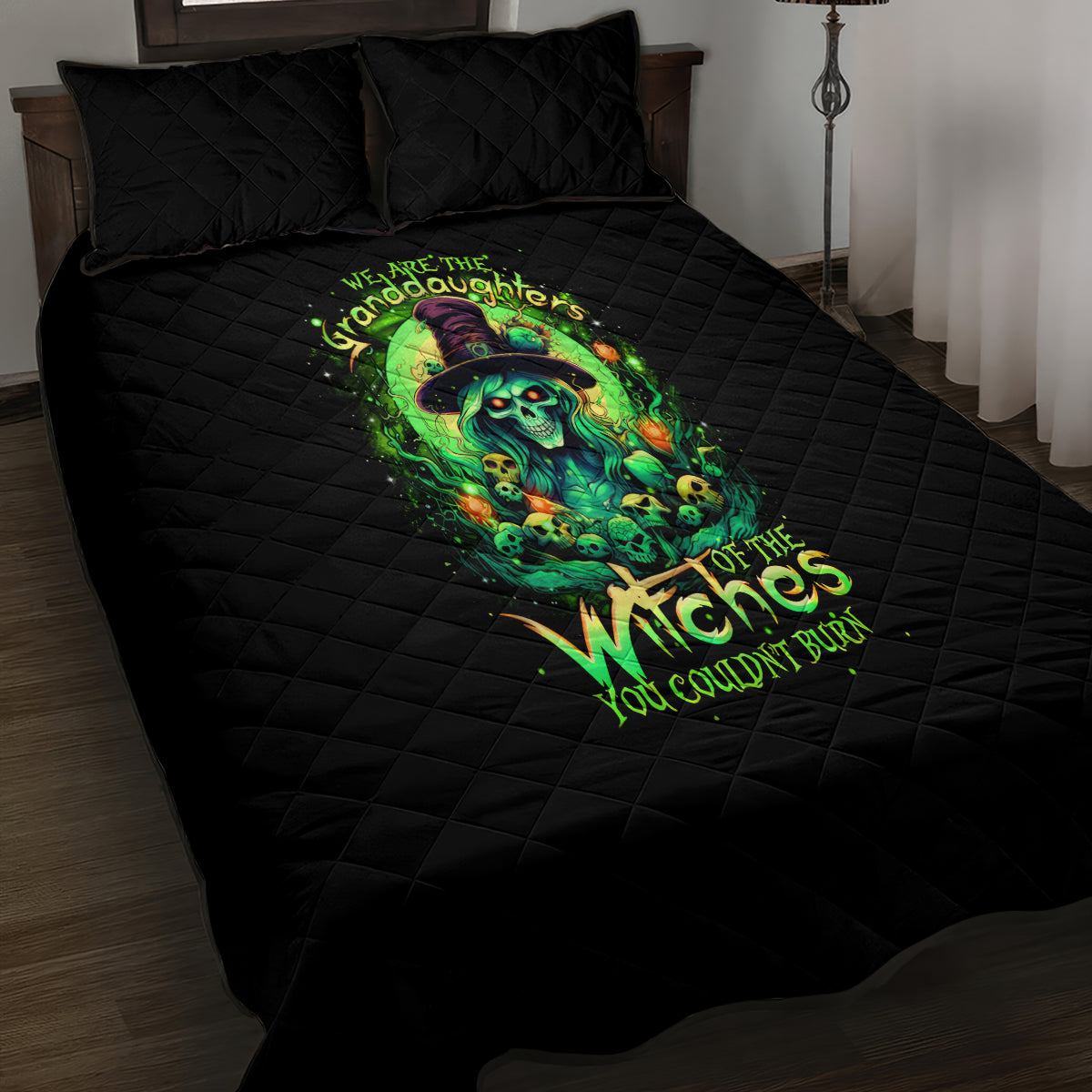 Witch Skull Quilt Bed Set We Are The Granddaughters Of The Witches - Wonder Print Shop