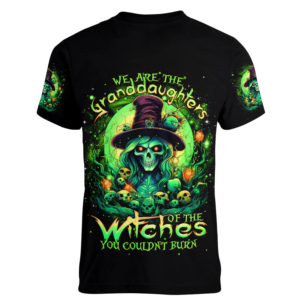 Witch Skull Women V Neck T Shirt We Are The Granddaughters Of The Witches - Wonder Print Shop