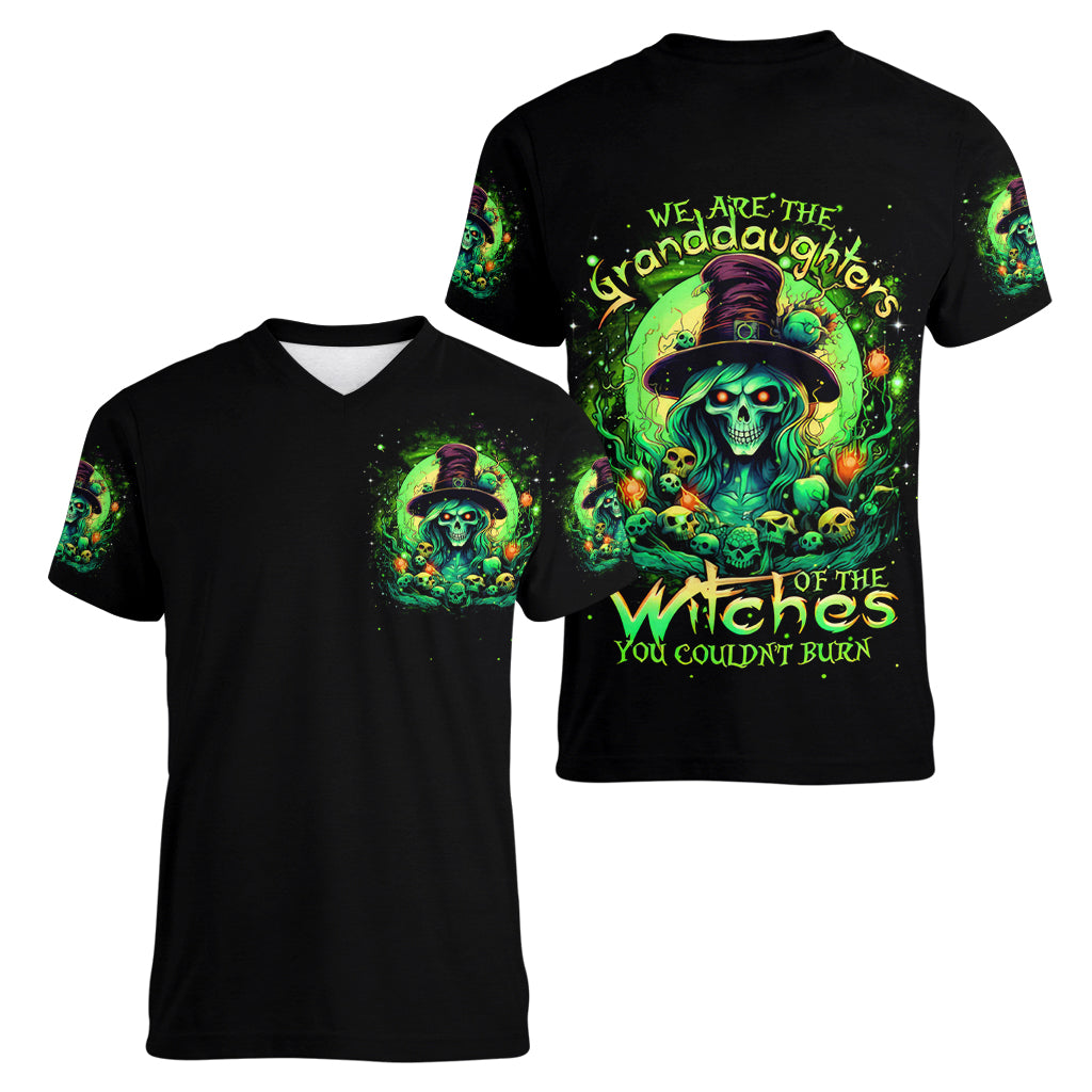 Witch Skull Women V Neck T Shirt We Are The Granddaughters Of The Witches - Wonder Print Shop