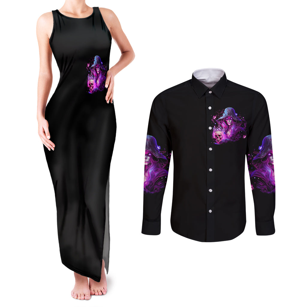 Witch Skull Couples Matching Tank Maxi Dress and Long Sleeve Button Shirt It's More Fun Being The Wicked Witch - Wonder Print Shop