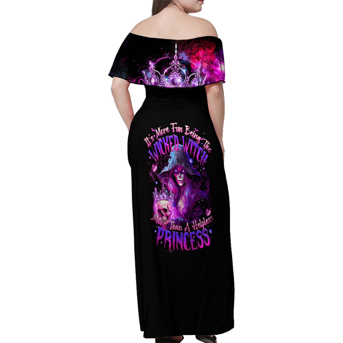 Witch Skull Family Matching Off Shoulder Maxi Dress and Hawaiian Shirt It's More Fun Being The Wicked Witch - Wonder Print Shop