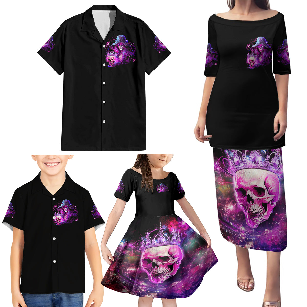 Witch Skull Family Matching Puletasi Dress and Hawaiian Shirt It's More Fun Being The Wicked Witch - Wonder Print Shop