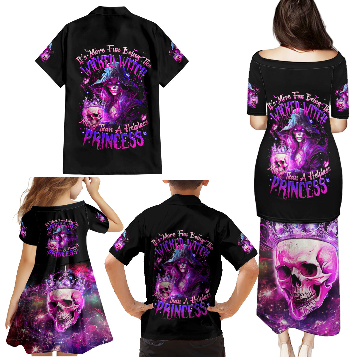 Witch Skull Family Matching Puletasi Dress and Hawaiian Shirt It's More Fun Being The Wicked Witch - Wonder Print Shop