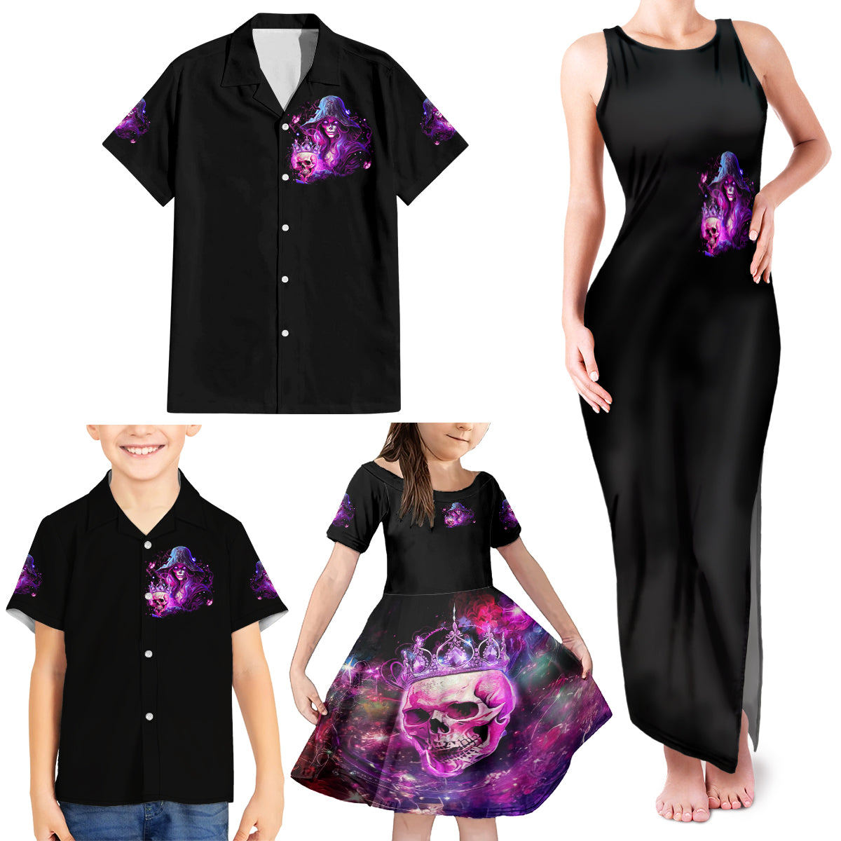 Witch Skull Family Matching Tank Maxi Dress and Hawaiian Shirt It's More Fun Being The Wicked Witch - Wonder Print Shop