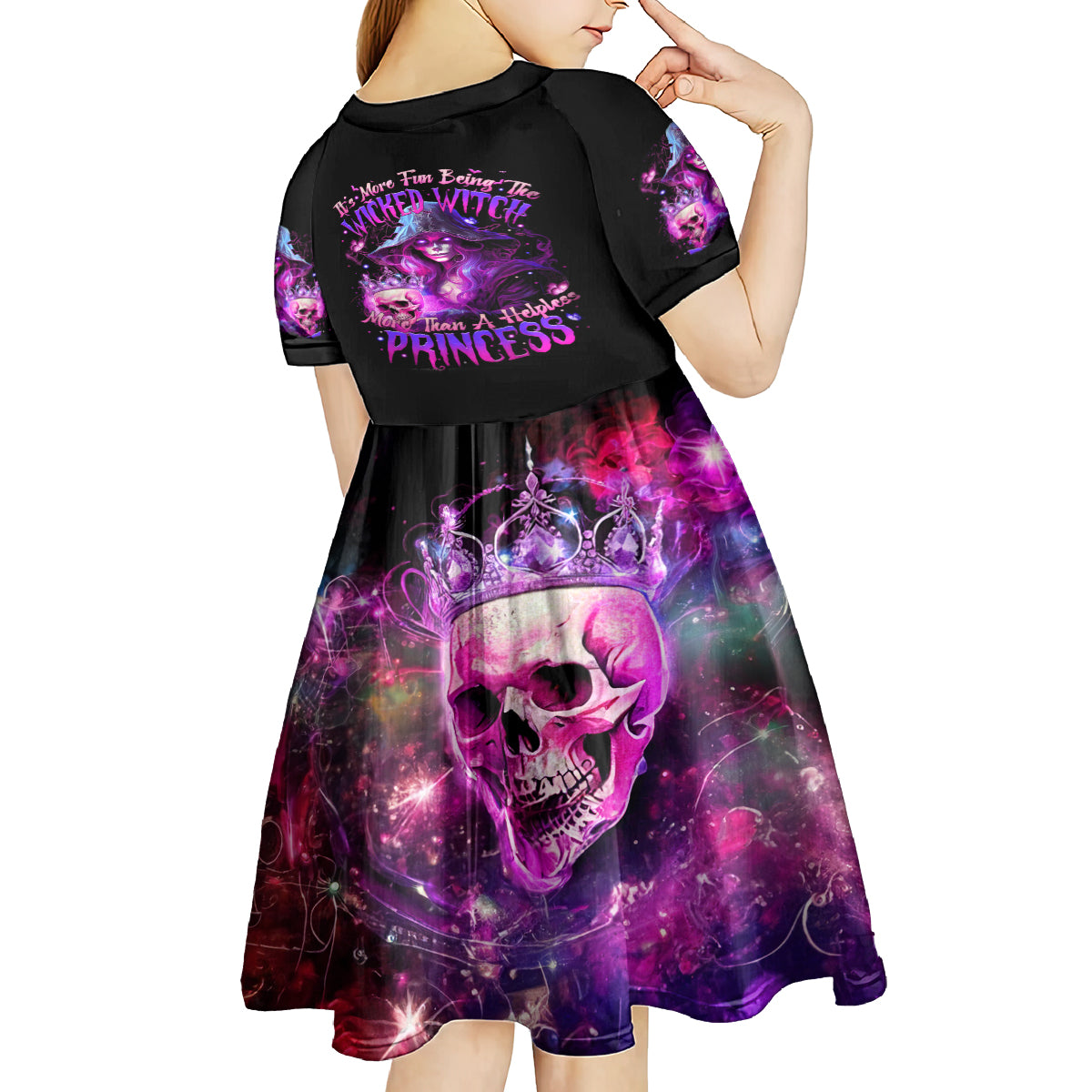 Witch Skull Kid Short Sleeve Dress It's More Fun Being The Wicked Witch - Wonder Print Shop