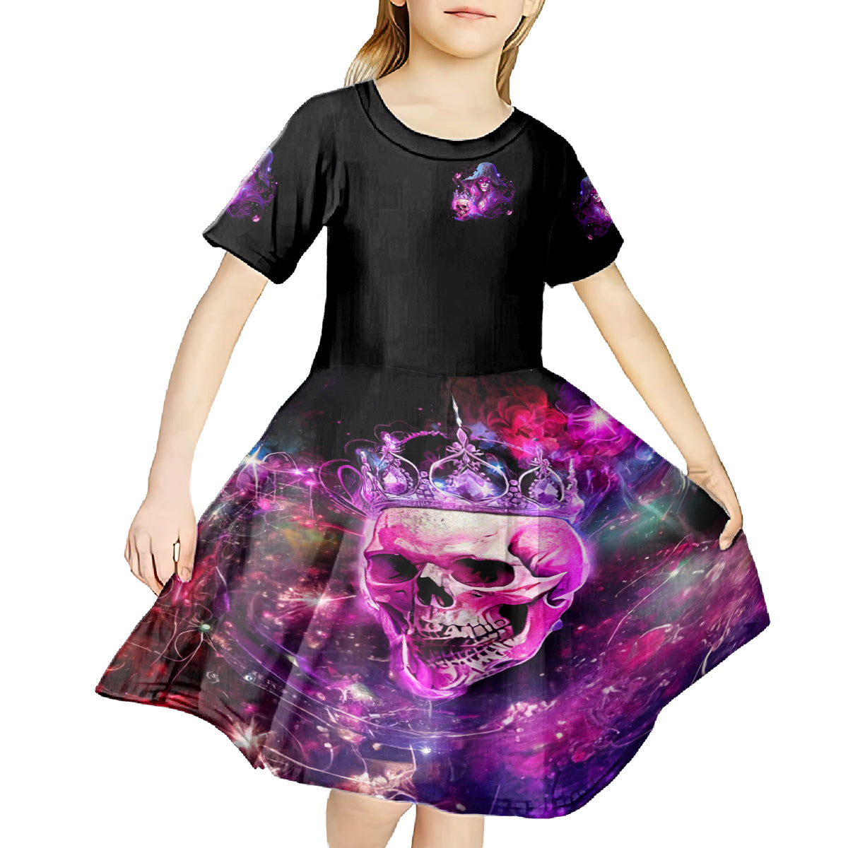 Witch Skull Kid Short Sleeve Dress It's More Fun Being The Wicked Witch - Wonder Print Shop