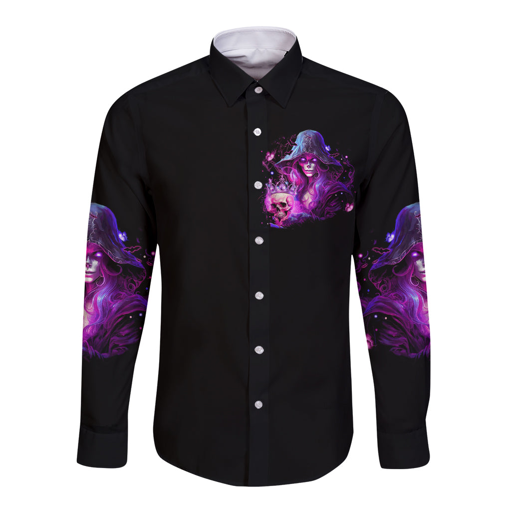 Witch Skull Long Sleeve Button Shirt It's More Fun Being The Wicked Witch - Wonder Print Shop