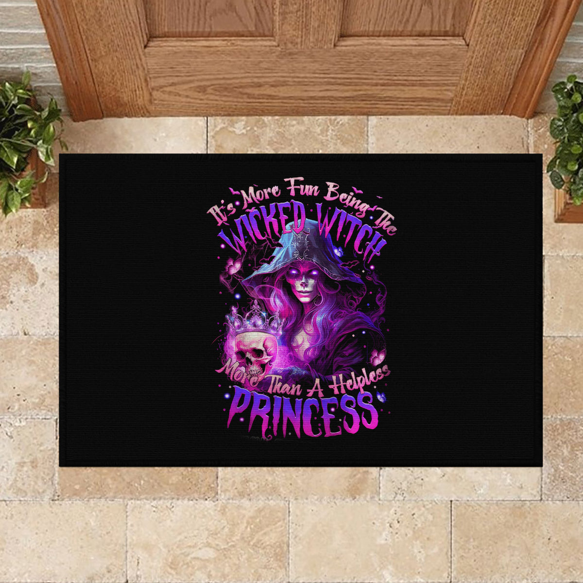 Witch Skull Rubber Doormat It's More Fun Being The Wicked Witch - Wonder Print Shop