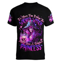Witch Skull Women V Neck T Shirt It's More Fun Being The Wicked Witch - Wonder Print Shop