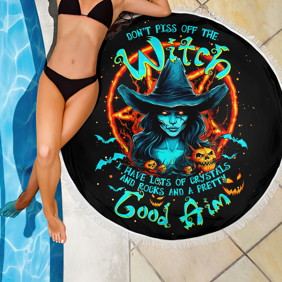 Witch Skull Beach Blanket Don't Pss Off The Witch - Wonder Print Shop