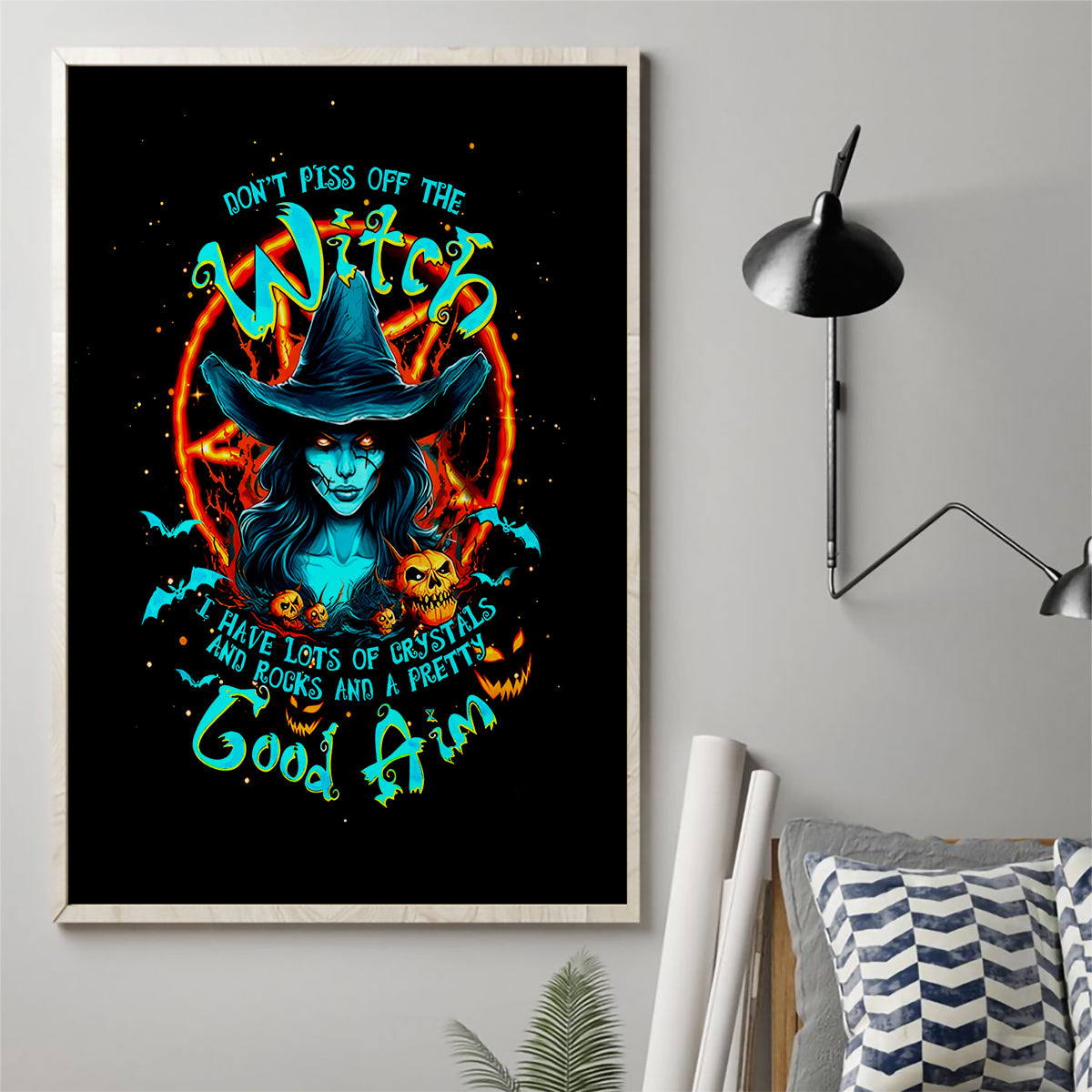 Witch Skull Canvas Wall Art Don't Pss Off The Witch - Wonder Print Shop
