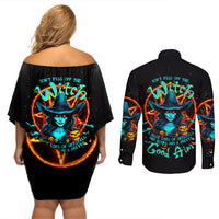 Witch Skull Couples Matching Off Shoulder Short Dress and Long Sleeve Button Shirt Don't Pss Off The Witch - Wonder Print Shop