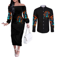 Witch Skull Couples Matching Off The Shoulder Long Sleeve Dress and Long Sleeve Button Shirt Don't Pss Off The Witch DT01