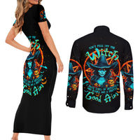 Witch Skull Couples Matching Short Sleeve Bodycon Dress and Long Sleeve Button Shirt Don't Pss Off The Witch - Wonder Print Shop