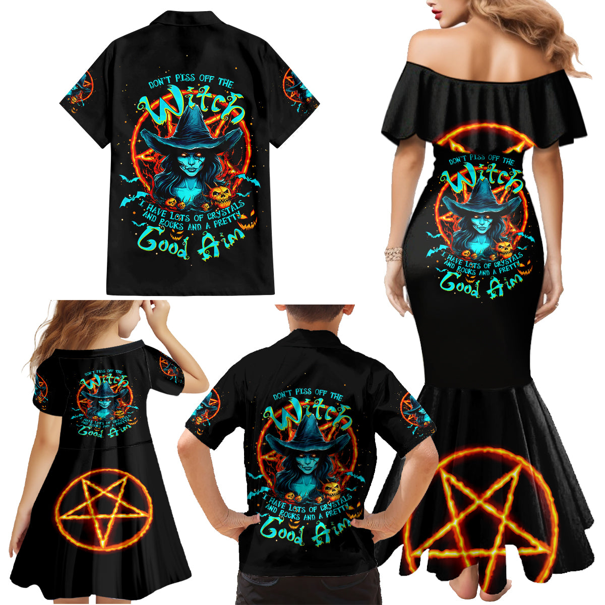 Witch Skull Family Matching Mermaid Dress and Hawaiian Shirt Don't Pss Off The Witch - Wonder Print Shop