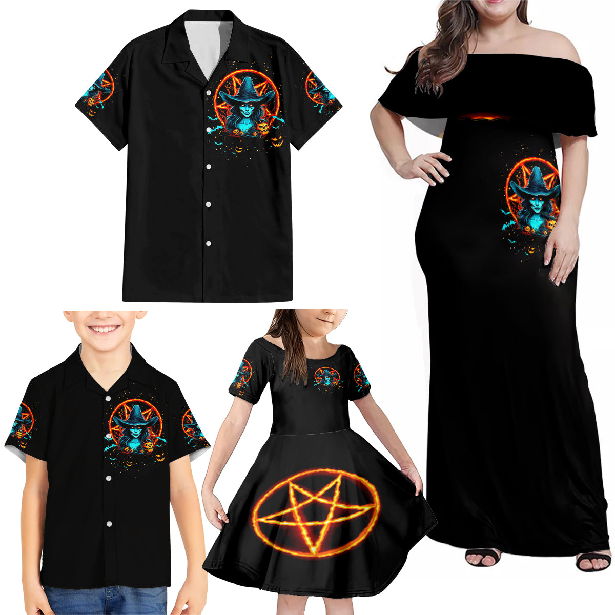 Witch Skull Family Matching Off Shoulder Maxi Dress and Hawaiian Shirt Don't Pss Off The Witch - Wonder Print Shop