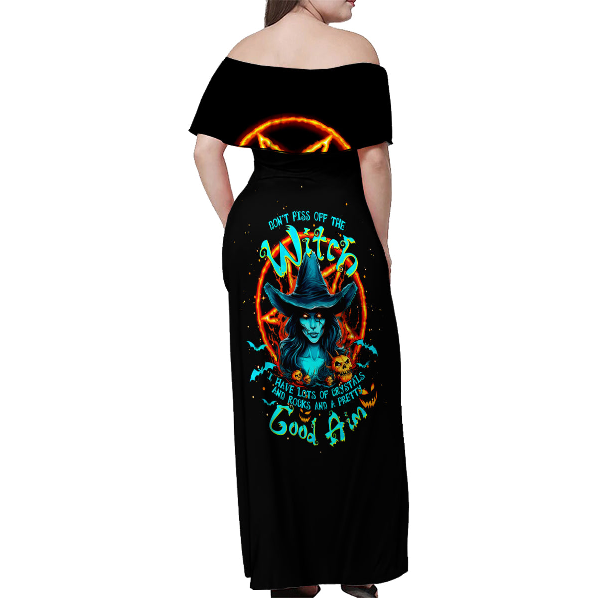 Witch Skull Family Matching Off Shoulder Maxi Dress and Hawaiian Shirt Don't Pss Off The Witch - Wonder Print Shop