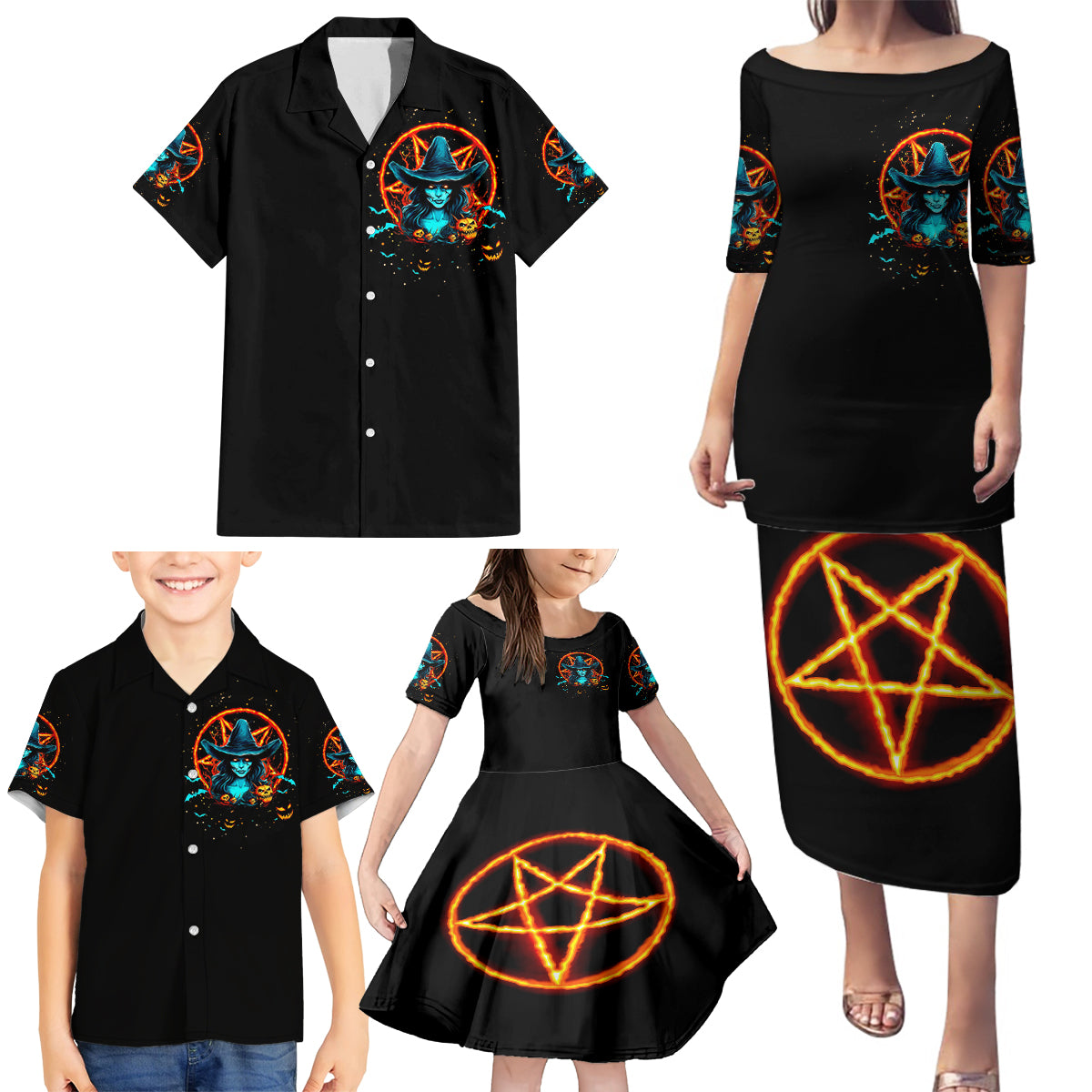 Witch Skull Family Matching Puletasi Dress and Hawaiian Shirt Don't Pss Off The Witch - Wonder Print Shop
