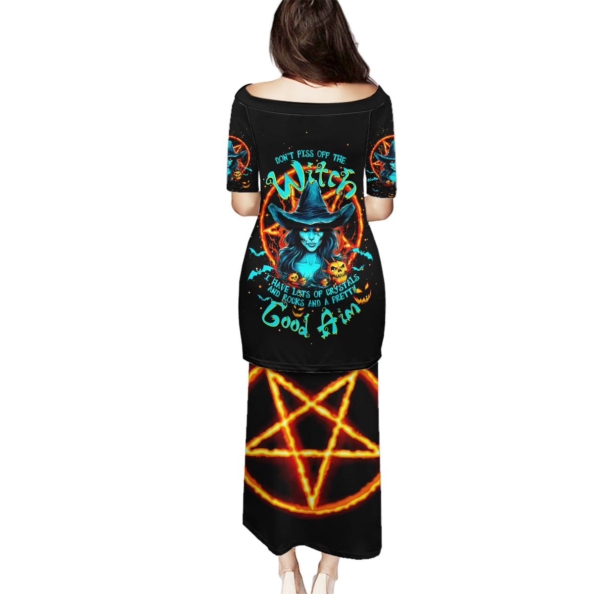Witch Skull Family Matching Puletasi Dress and Hawaiian Shirt Don't Pss Off The Witch - Wonder Print Shop