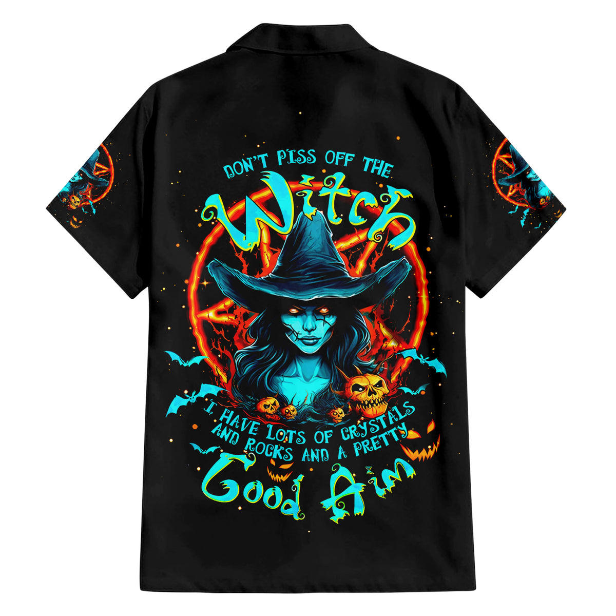 Witch Skull Family Matching Short Sleeve Bodycon Dress and Hawaiian Shirt Don't Pss Off The Witch - Wonder Print Shop