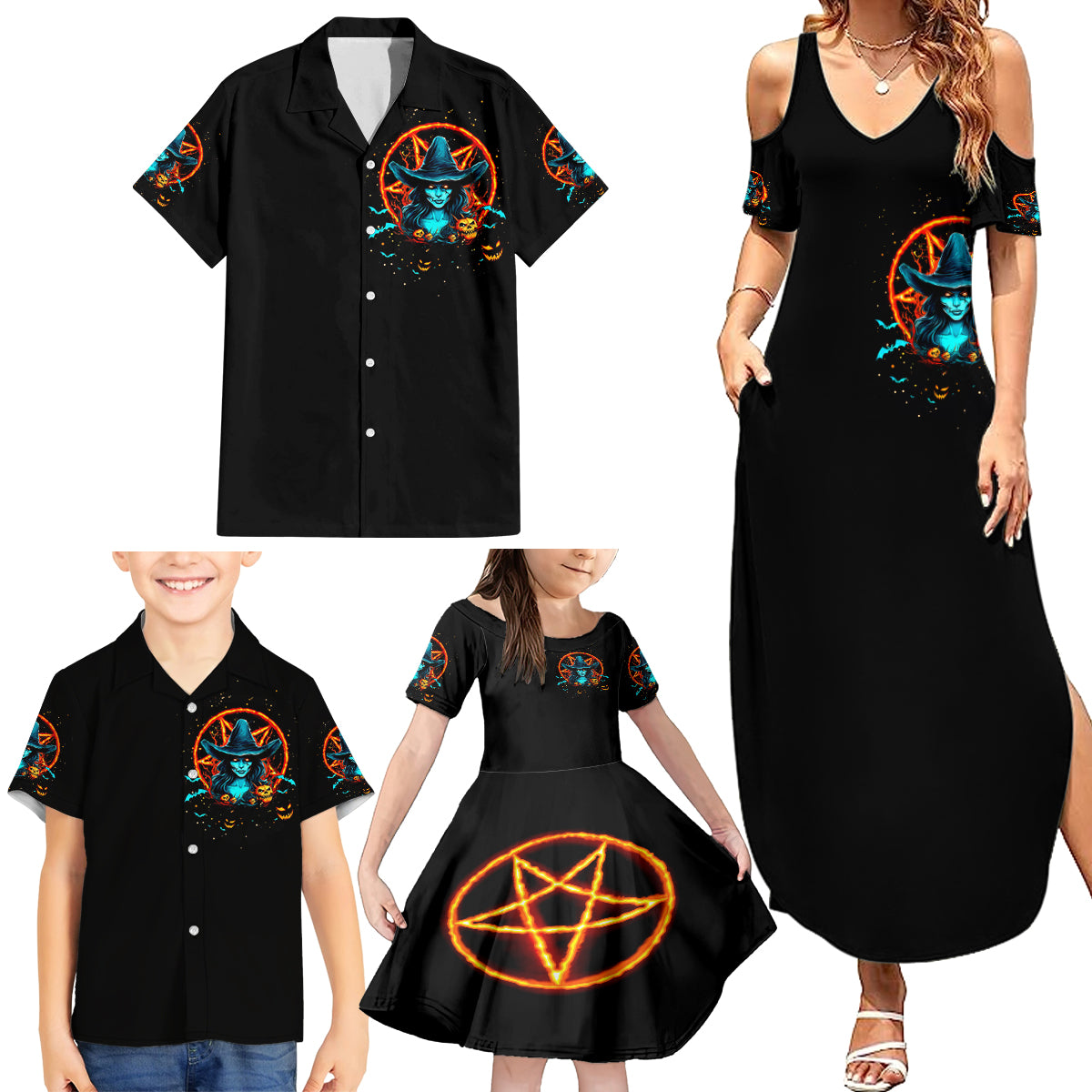 Witch Skull Family Matching Summer Maxi Dress and Hawaiian Shirt Don't Pss Off The Witch - Wonder Print Shop